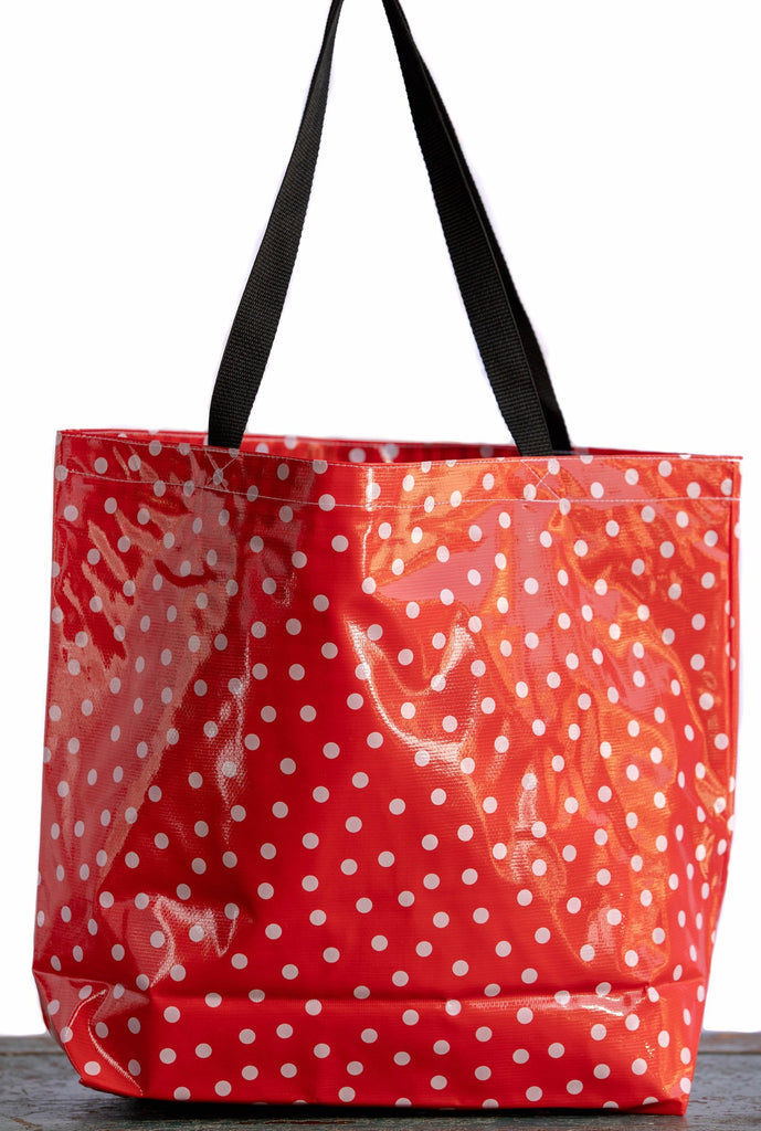 Polka Dot White on Red Large Tote