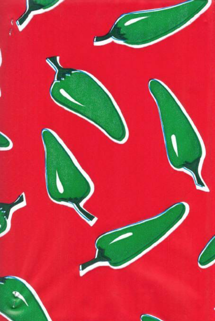 Green Chiles on Red Background